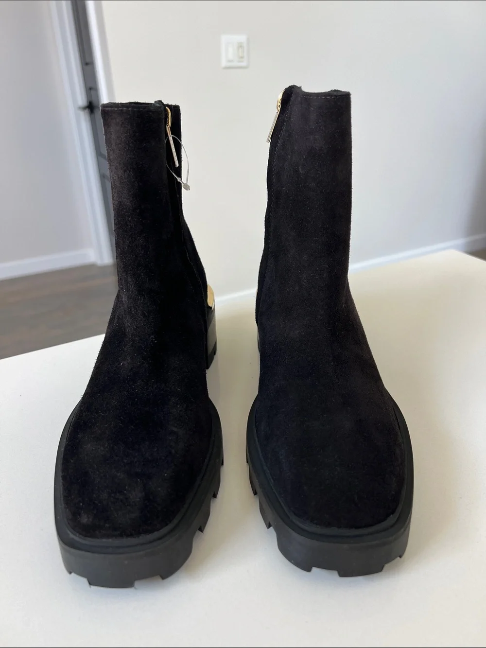 Jimmy Choo melodie 35 35.5 black velvet suede leather lug booties ankle boots